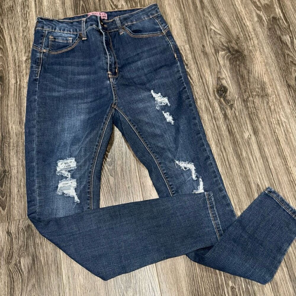 Wax Women's Juniors 'Butt I Love You' Push-Up High-Rise 3 Button Skinny Jeans